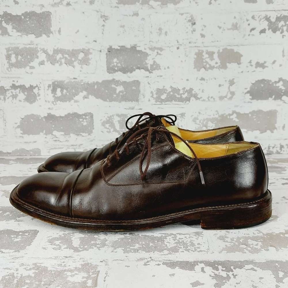 Bruno Magli Florio Cap Toe Brown Leather Dress Shoes Lace Up Loafers T208 - Picture 1 of 9